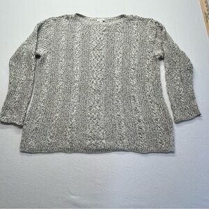 J. Jill Cable Knit Sweater Women's XL Grey White Moss Green Heathered Fall Warm